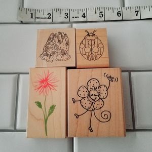 4 pc fun flower wooden rubber stamps